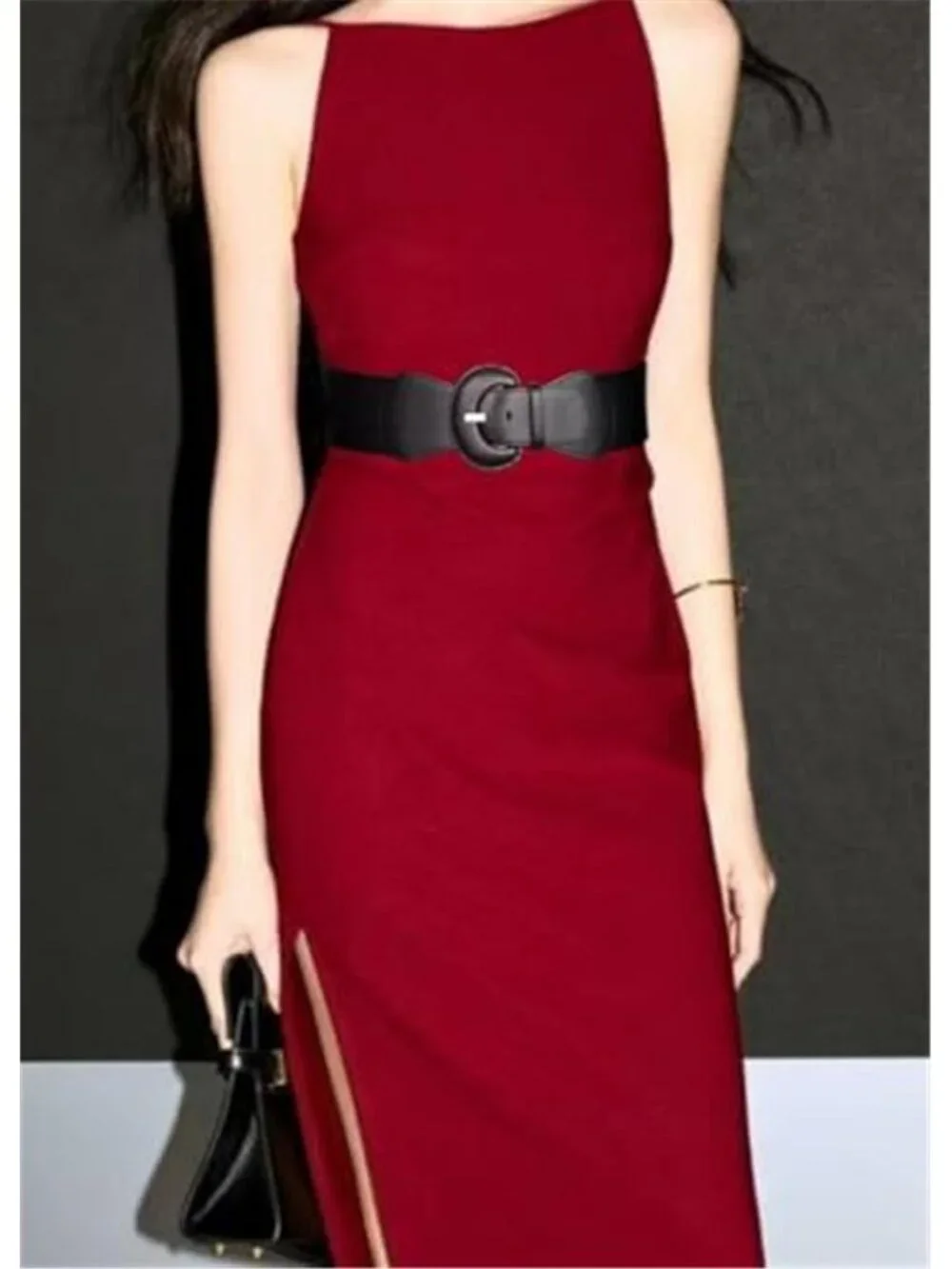 Women's Wide Stretchy Cinch Belt Vintage Chunky Buckle Elastic Belt
